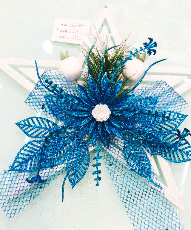 2015款 挂件 宝蓝色花朵树叶蝴蝶结 圣诞花圈