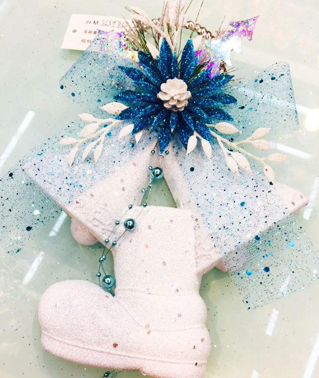 宝蓝色花朵 蝴蝶结礼品彩带蝴蝶结 圣诞塑料鞋子