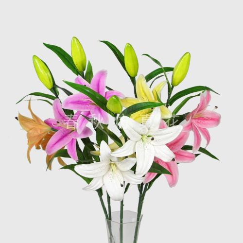 artificial flower three-headed rubber lily lily home decoration fake flower decorative flower
