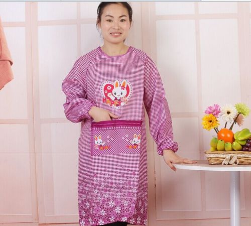 korean style peach heart rabbit thickened coverall fabric long sleeve apron cartoon coverall factory direct sales