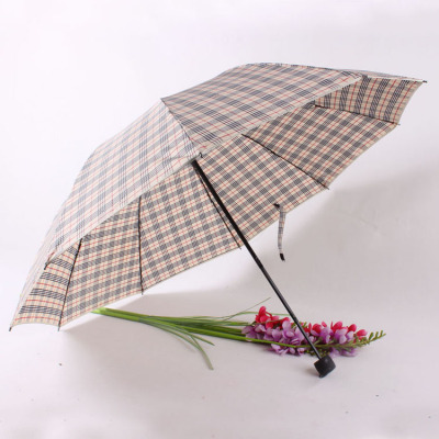 sun protection 3 folding plaid umbrella wholesale 