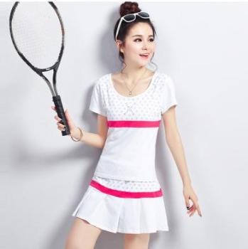 休闲运动2件套装羽毛球女网球运动服百褶短裤