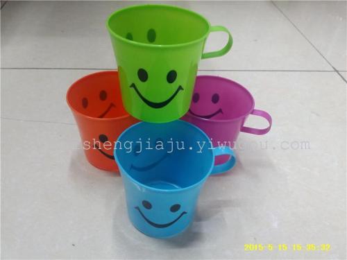 candy color plastic advertising smiling face cup with handle gift cup rs-2824