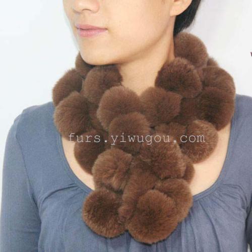 brown rex rabbit fur scarf hand-woven rabbit fur scarf double volleyball scarf