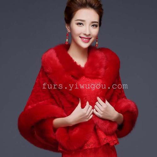 big red printed faux rabbit fur clothes faux fur shawl plush large scarf wedding shawl