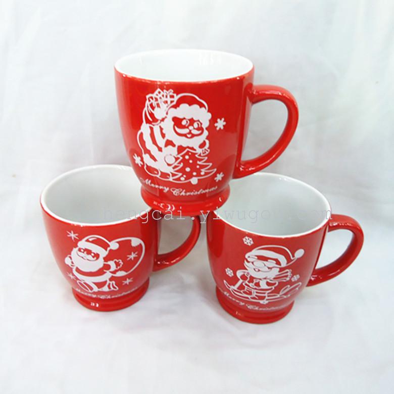 圣诞陶瓷杯 日用陶瓷杯 库存色釉杯子