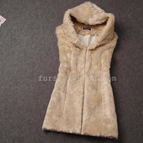 ordinary imitation rabbit fur vest fur vest hoodie women‘s waist-tight new wholesale