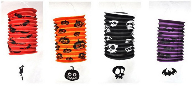 11cm 万圣节道具装饰用品 南瓜灯笼 伸缩圆柱型纸灯笼