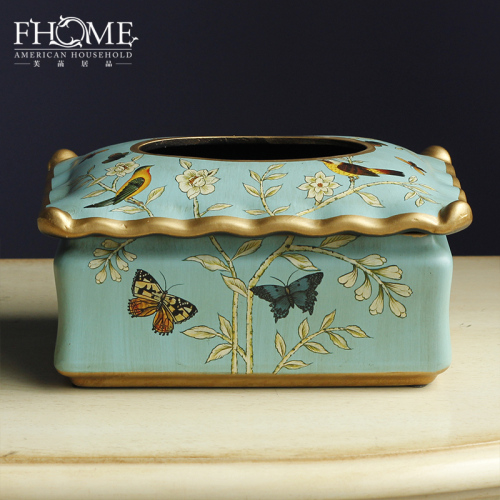 Crafts Hand-Painted Blue Meet Ceramic Tissue Box Home Decorations and Accessories High-Grade Tissue Box New Novelty Products