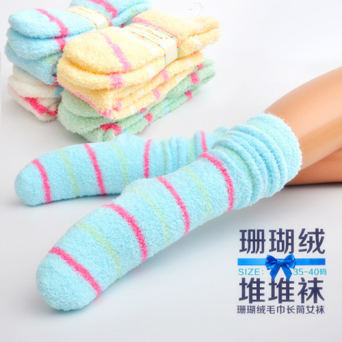 stall coral velvet long pile socks home women‘s socks women‘s sleep high socks