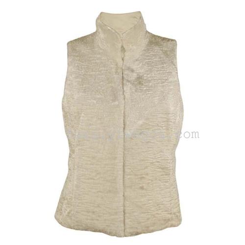 beige faux fur vest plush women‘s clothes faux fur coat new round neck vest