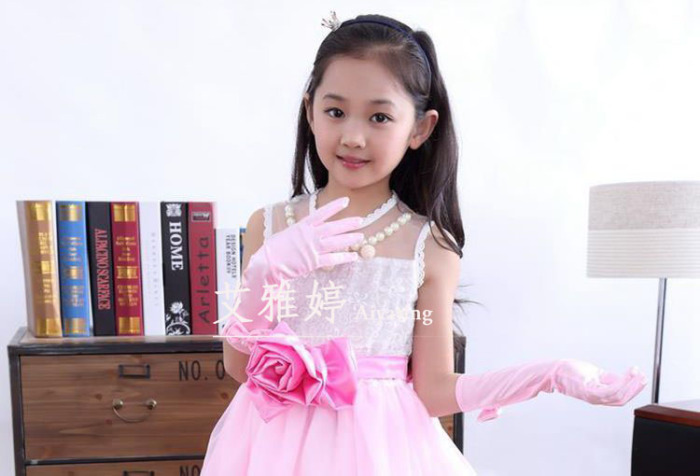 儿童舞蹈服公主裙专用长筒手套花童礼服蝴蝶结