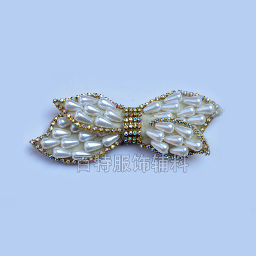 2015 New Pearl Drill Chain Shoe Ornament High-End Handmade Beaded Shoe Accessory Boutique Bow-Shaped Shoe Buckle