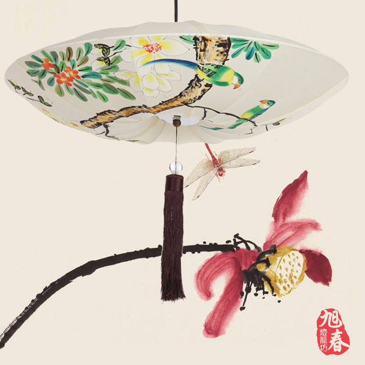 旭春手绘中秋节日布灯笼古典木制家具灯仿古吊灯