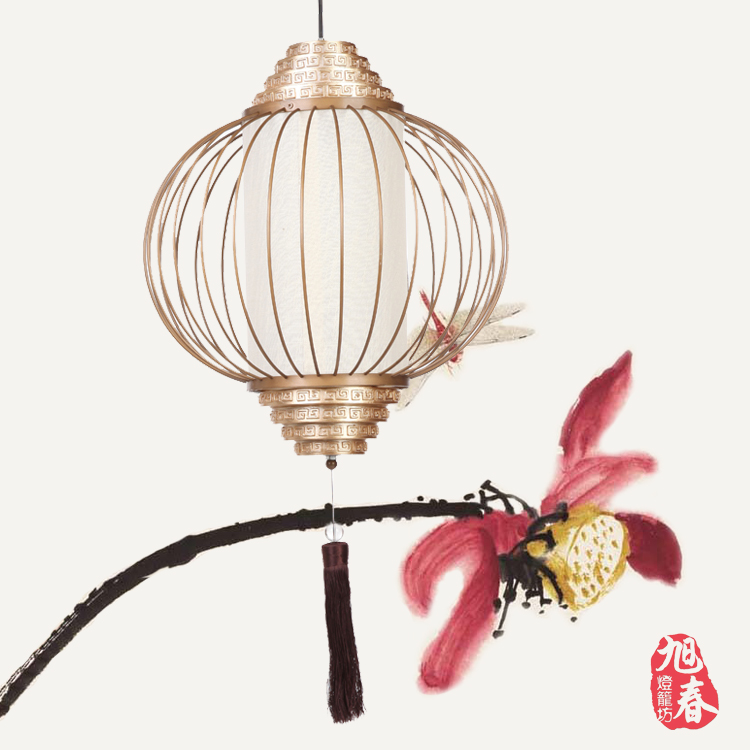 旭春镂空仿羊皮中秋春节日布灯笼古典木制家具灯仿古吊灯