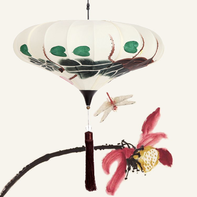 旭春手绘中秋春节日布灯笼古典家具灯仿古吊灯