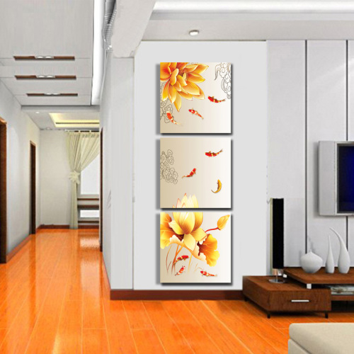 living Room Corridor Vertical Board Three-Piece Set Decoration Frameless Hanging Painting Good Luck Flowers Every Year 