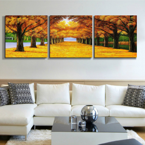 Golden Avenue Boulevard Living Room Sofa Background Wall Painting Frameless Triple Set Hanging Painting 