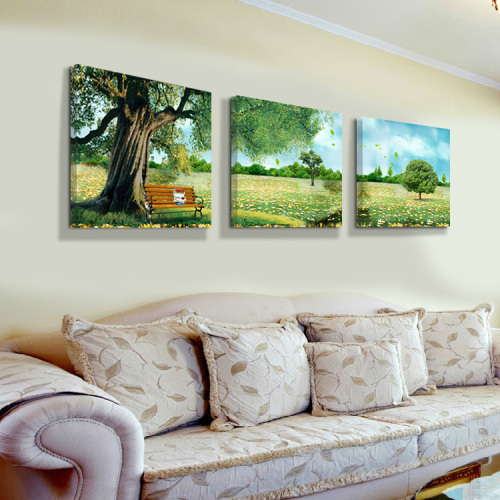 auspicious tree landscape living room decoration frameless ice crystal hanging painting three-piece set