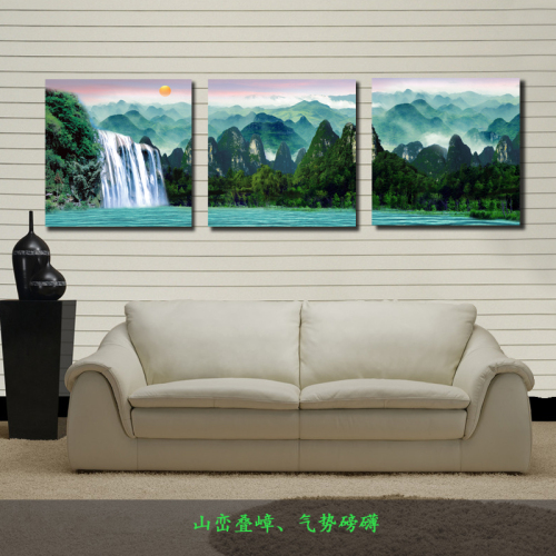 Modern Beautiful Landscape Bedroom Bedside Frameless Glass Ice Crystal Three-Piece Painting Make a Fortune as Endless as Flowing Water