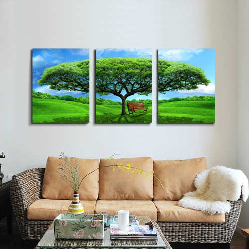 Painting Craft Modern Living Room Sofa Hanging Picture Triple Ice Crystal Frameless Painting Scenery Auspicious Pachira Macrocarpa