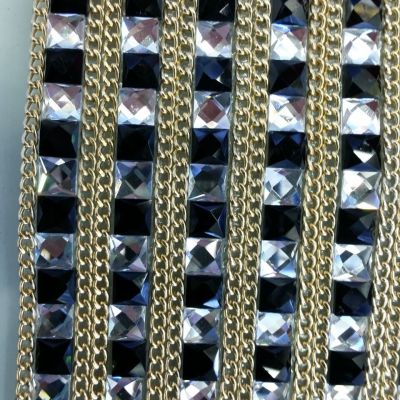 Glass plus offset drilling aluminum mesh rhinestone chain back luggage accessories