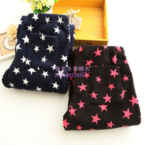 Winter Couple Flannel Home Pants Thicken and Lengthen Pocket Coral Fleece Printed Pajama Pants