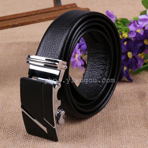 wholesale 4.0 automatic frosted alloy buckle litchi grain top layer leather belt belt