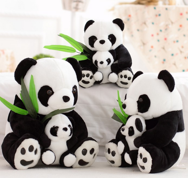 熊猫公仔毛绒玩具可爱母子熊猫吃竹子玩偶_敏