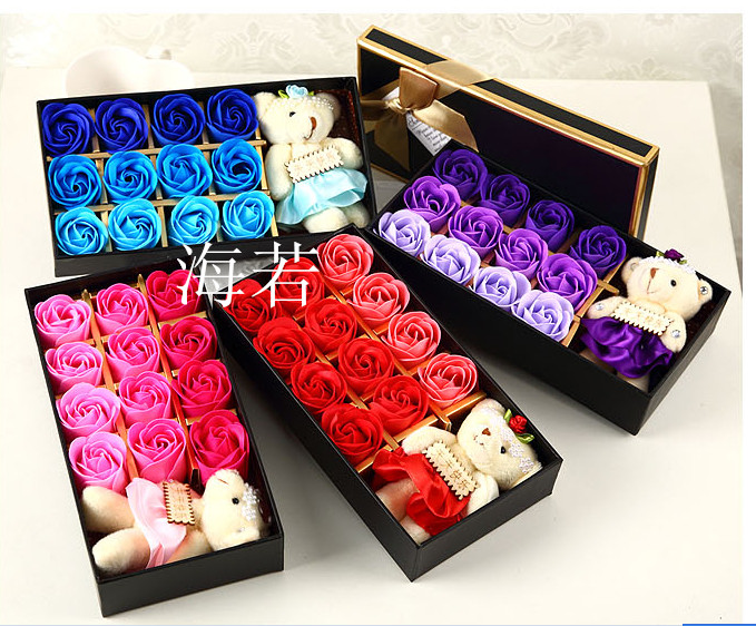 爆款礼品12朵玫瑰香皂花加小熊礼盒