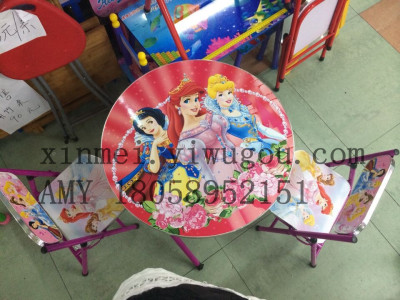 Factory direct children's table the table and 2 chairs, folding round table children's desk cartoon student desk