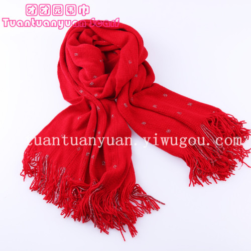 Scarf Factory Direct Sales European and American New Silver Dot knitted Wool Shawl Tassel Wool Scarf