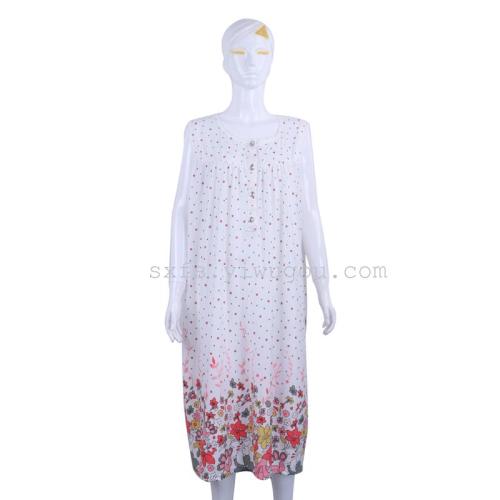 casual nightdress women‘s summer mid-length cotton sleeveless wide floral home wear