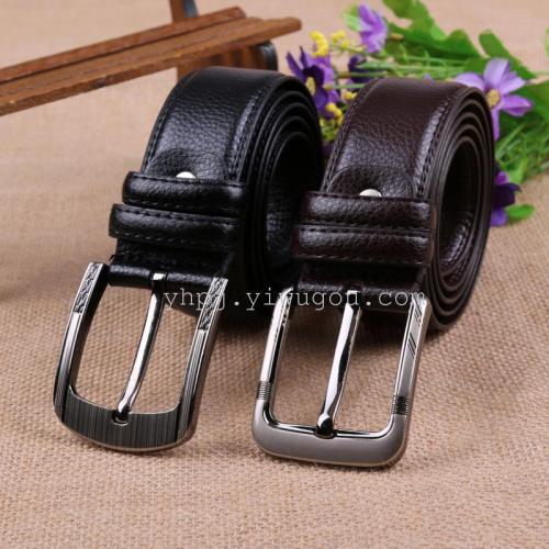 4.0 First Layer Grain Genuine Leather Cutting Edge Pin Buckle Men‘s Leather Belt High-End