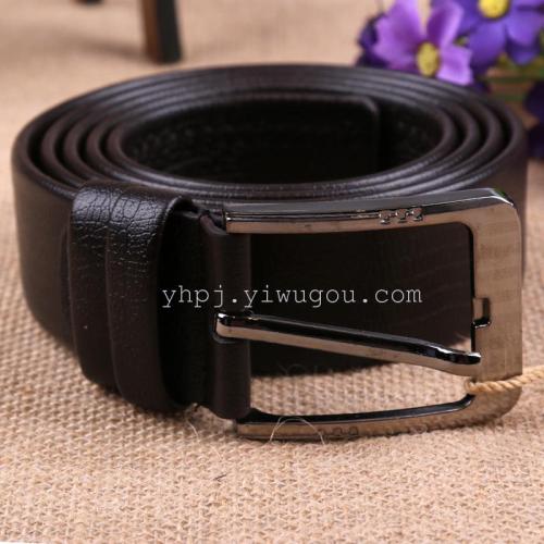 New Microfiber Double-Wrapped Embossed Casual Pin Buckle Men‘s Leather Belt