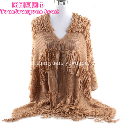 Shawl Factory Direct Sales Knitted Wool Five-Section Fur Shawl Tassel Fashion All-Matching