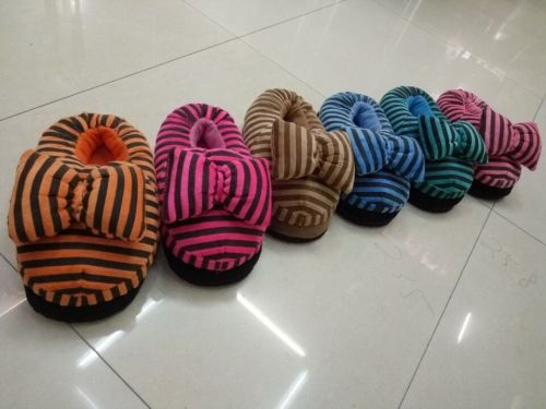 striped bow all-inclusive cotton shoes fashionable warm cotton slippers factory direct sales