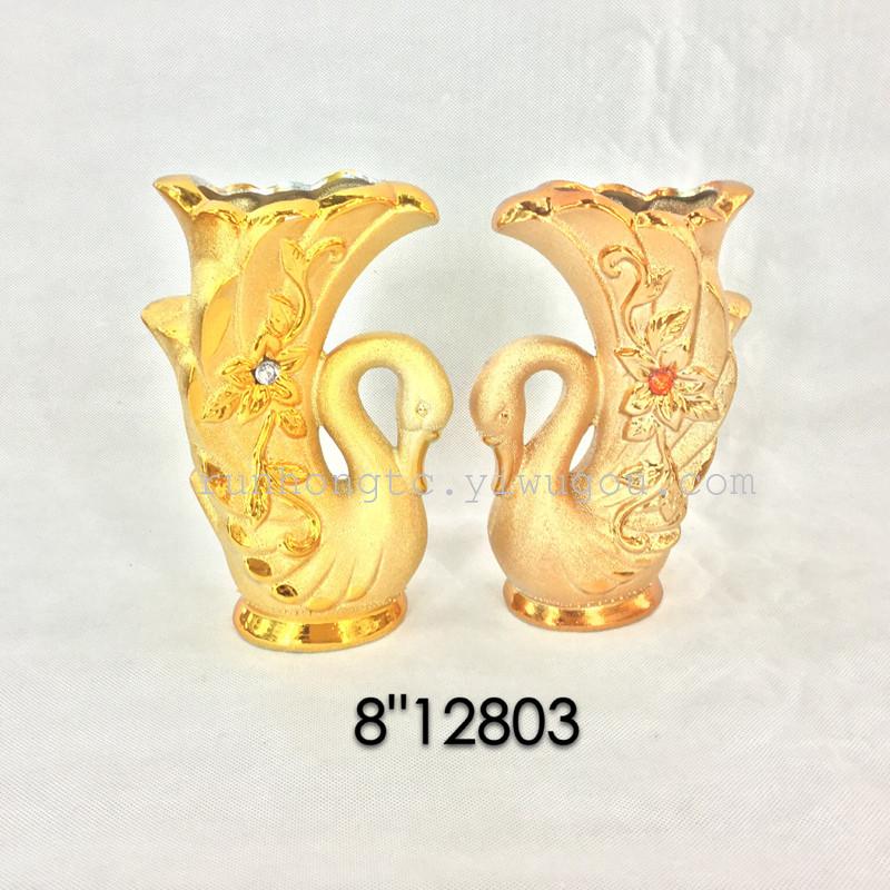 厂家直销8寸天鹅 电镀 陶瓷花瓶 工艺品 家居摆件
