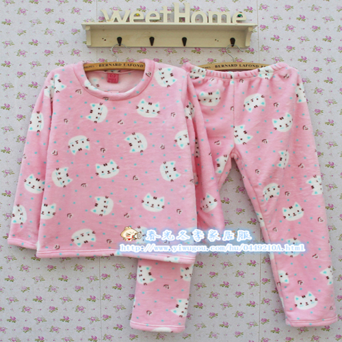 winter cartoon bear cat flannel home set round neck thickened coral fleece printed pajamas