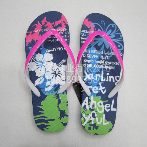Customized Pink Fluorescent Double Ribbon Flip-Flops Beach Shoes