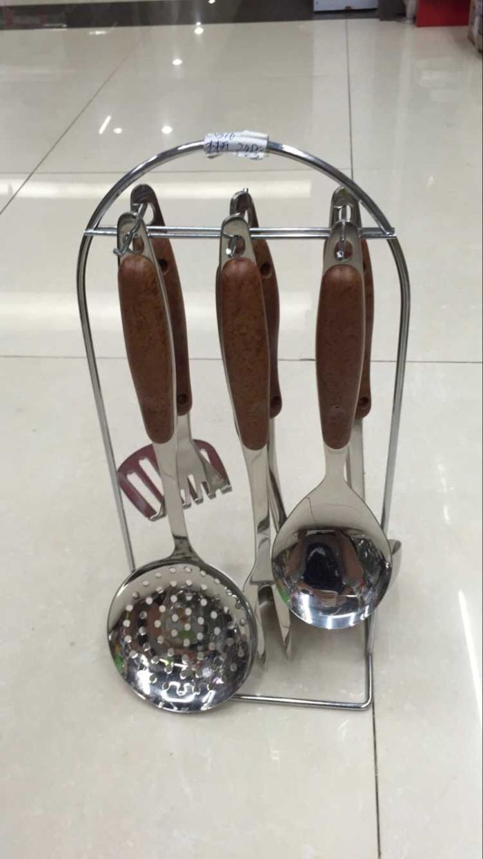 New kitchenware set of stainless steel, electric wooden handle and anti-wood handle seven-piece set with large leakage soup spoons and spatulas pic 1