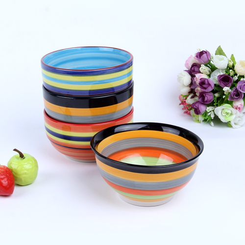 Creative Hand-Painted Ceramic Bowl Environmental Protection Rainbow Bowl 4.5/5/6 Inch Korean Style Bowl