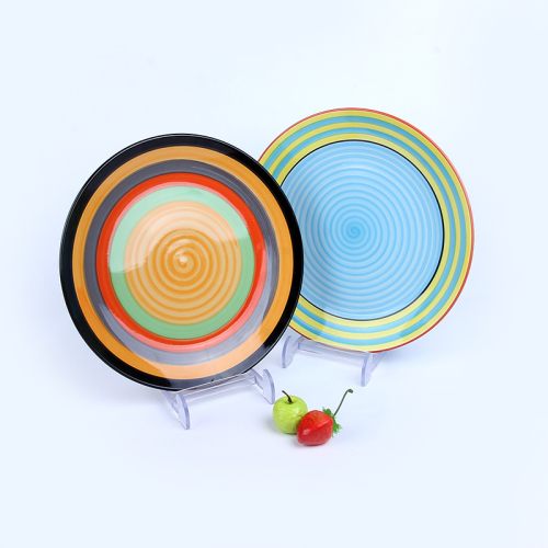 hand-painted health ceramic stripe rainbow flat plate ceramic factory direct supply supermarket