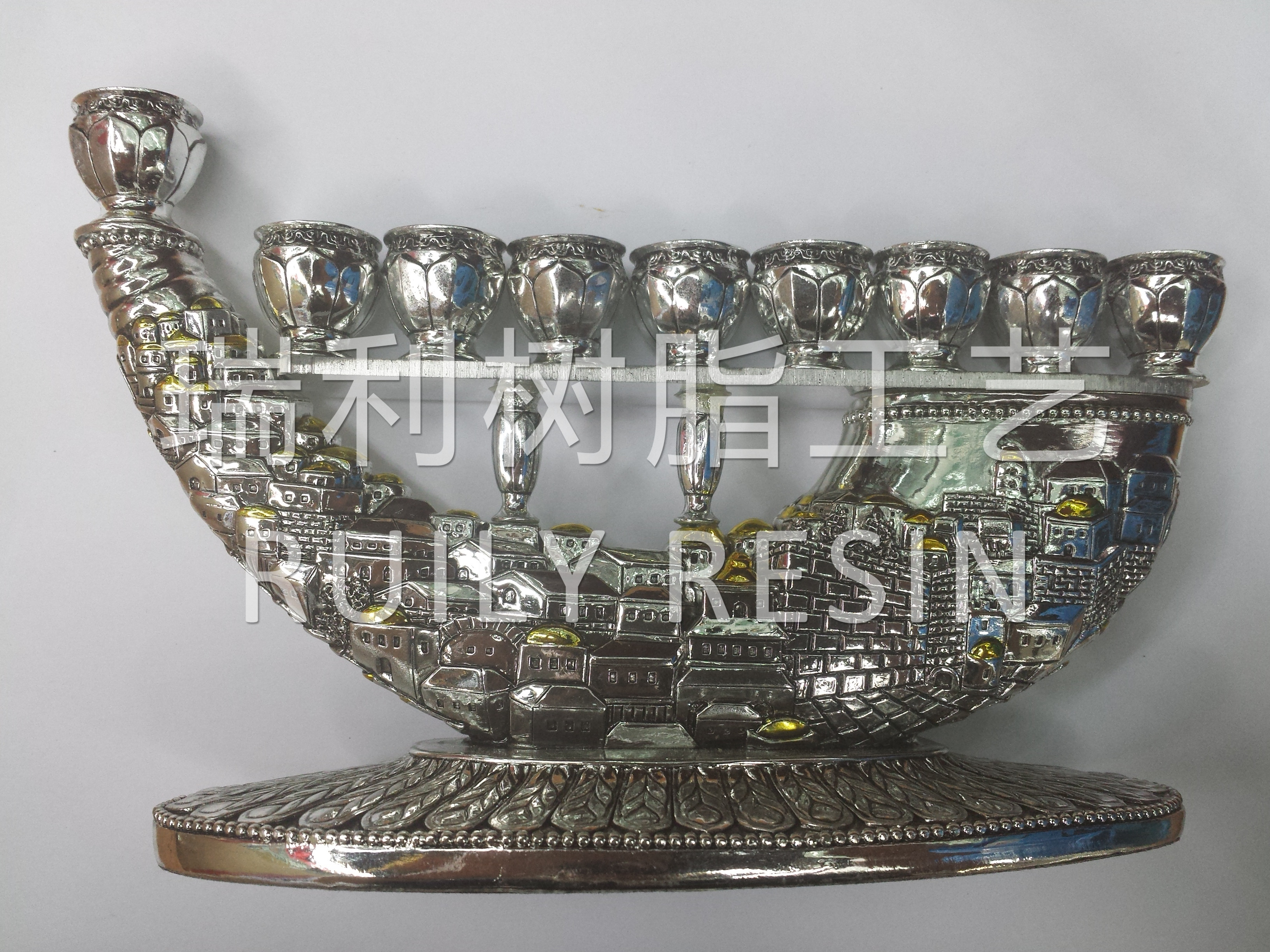 树脂宗教犹太教工艺品 摆件 电镀 九头烛台