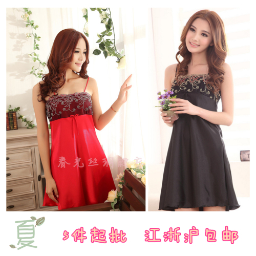 Summer Women‘s Comfortable Breathable Lace Temperament Sexy Silk-like Nightdress spot Pajamas Wholesale 