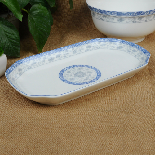12-Inch Rectangular Fish Dish in-Glaze Decoration Porcelain Dinner Plate Abalone Plate Bone China Tableware