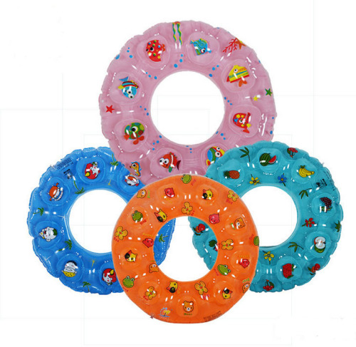 double-layer crystal swimming ring children‘s cartoon printing inflatable ring solid color swimming swim ring drifting swim ring