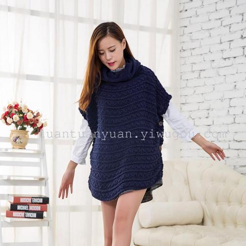 Shawl Factory Direct Sales New Korean Style Knitted Wool Shawl Turtleneck Short Sleeve Blouse Women‘s Sweater