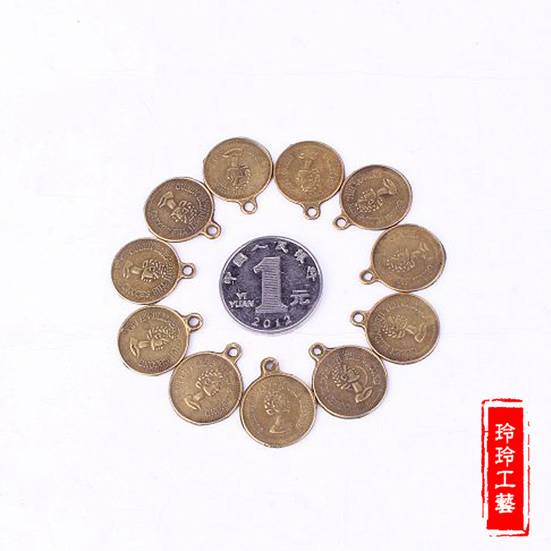 1.8cm合金美人头铜钱吊坠 饰品配件小挂件