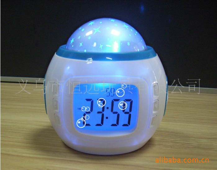 七彩投影灯钟  音乐星空万年历 投影钟 钟表